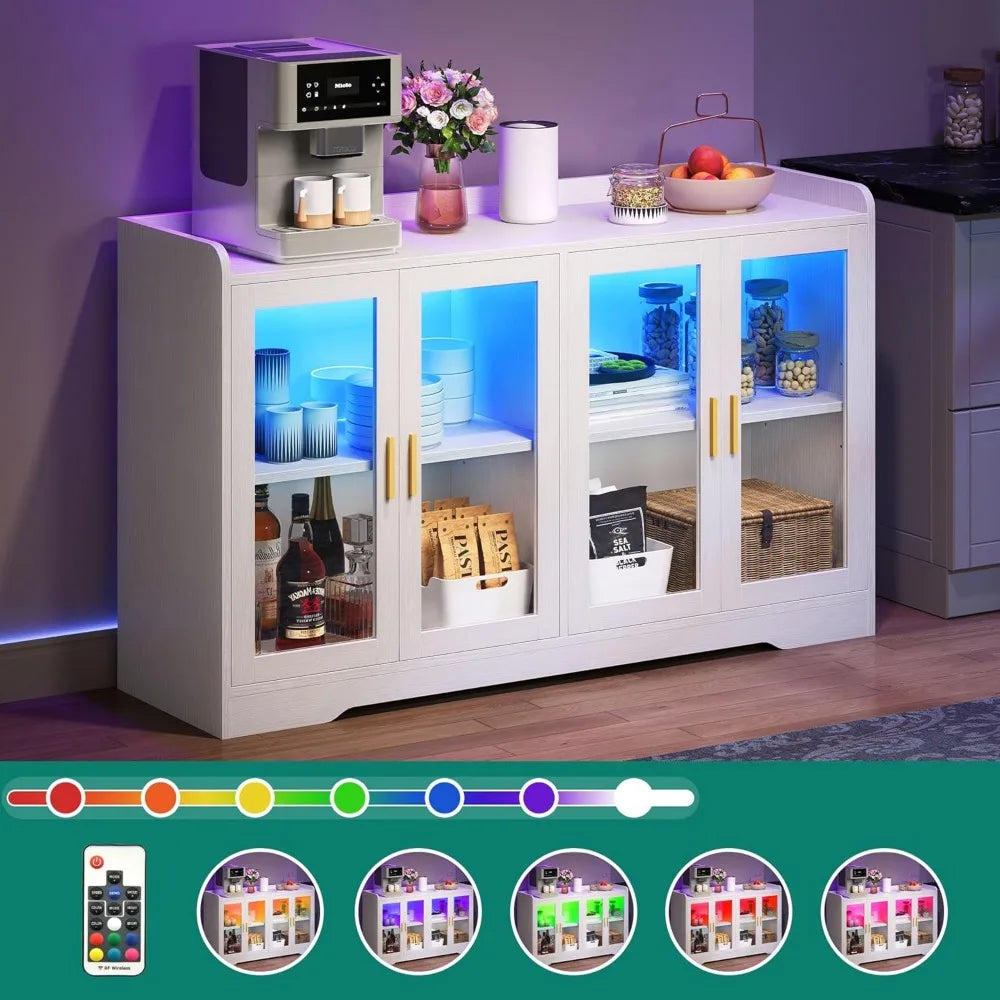 Modern Home Bar Cabinet with LED Light and Adjustable Shelves - Chic & Cheery Shopping