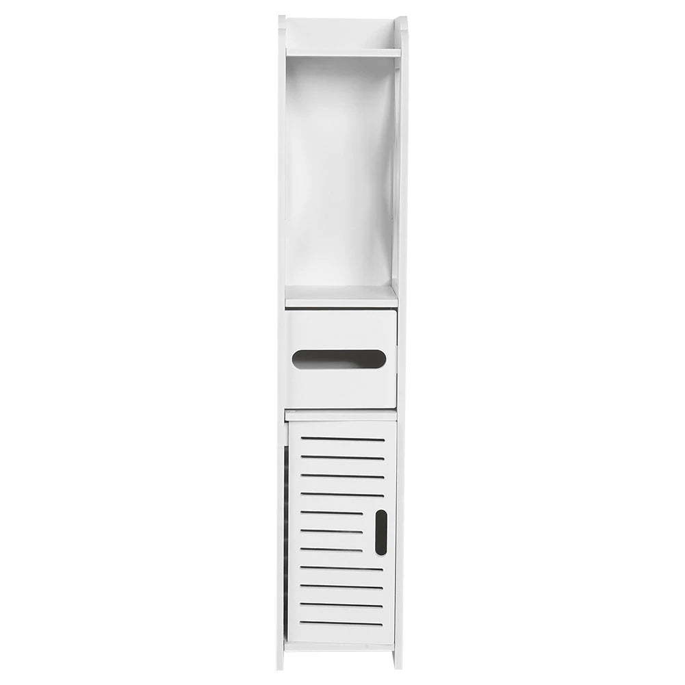 White Bathroom Storage Cabinet with Shelf and Tissue Rack - Chic & Cheery Shopping