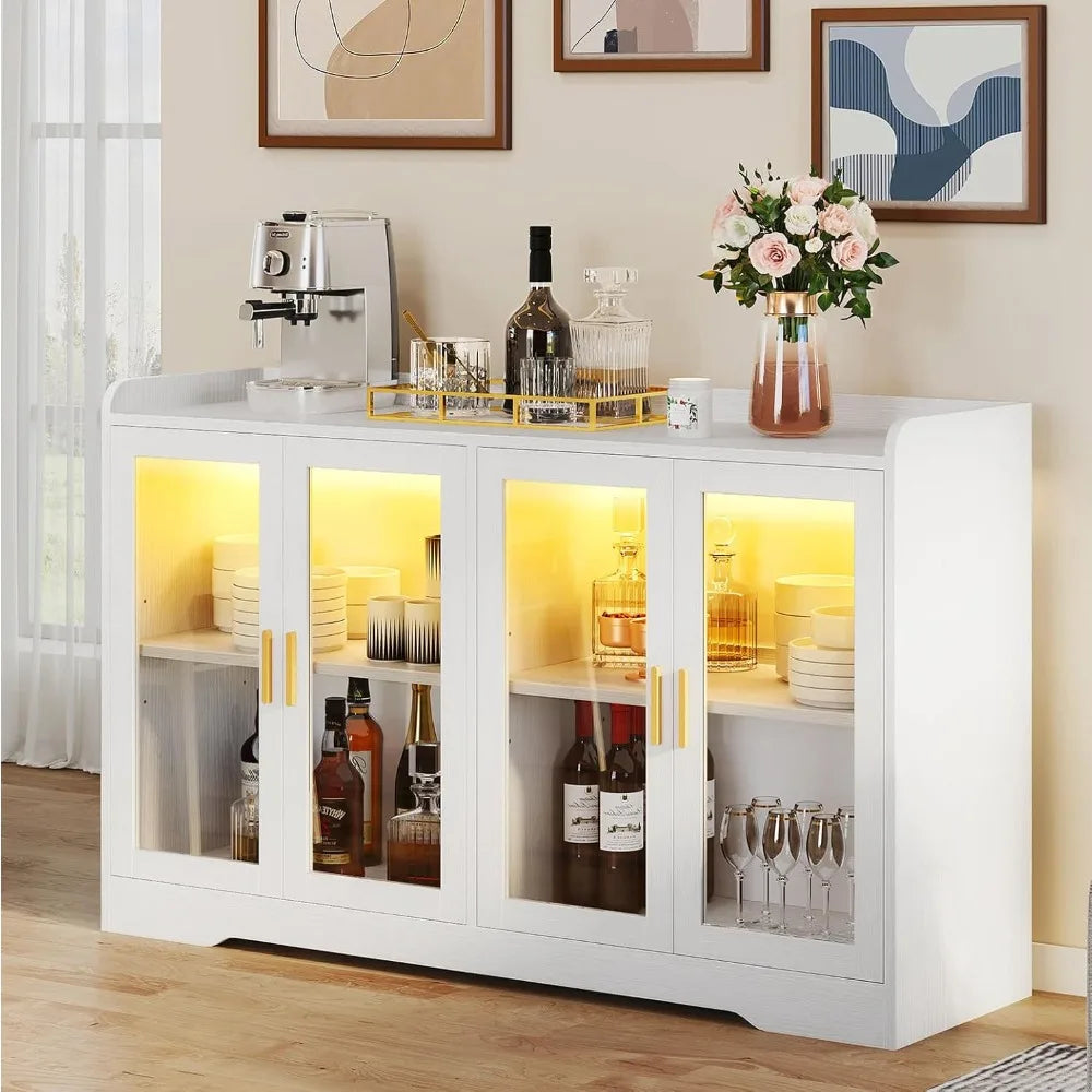 Modern Home Bar Cabinet with LED Light and Adjustable Shelves - Chic & Cheery Shopping