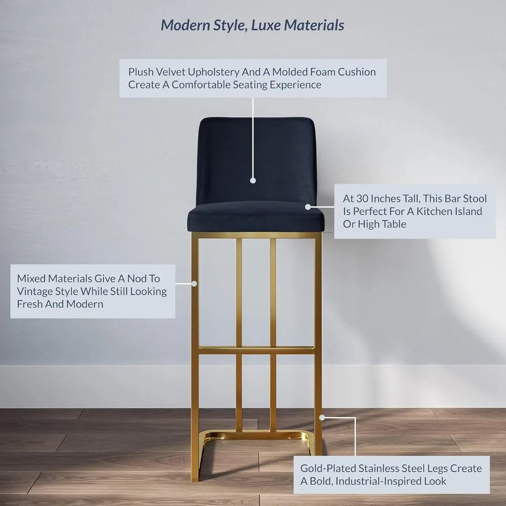 30 Inch Velvet Barstools Set of 2 with Gold Metal Frame - Chic & Cheery Shopping