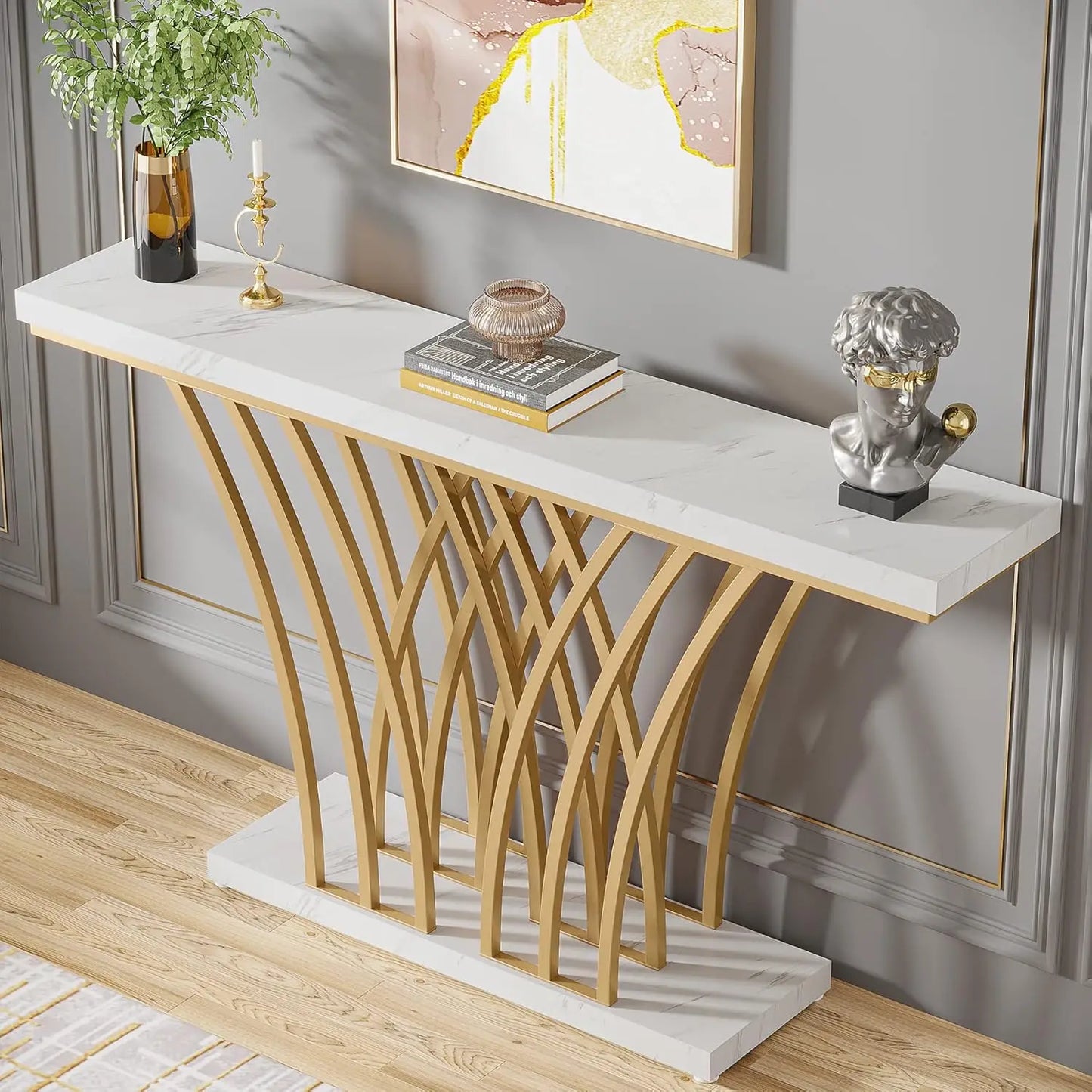Modern 59 Inch Gold Console Table for Entryway and Living Room - Chic & Cheery Shopping