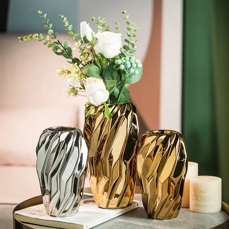 Electroplating Golden Silvery Ceramic Vase for Home Decor - Chic & Cheery Shopping