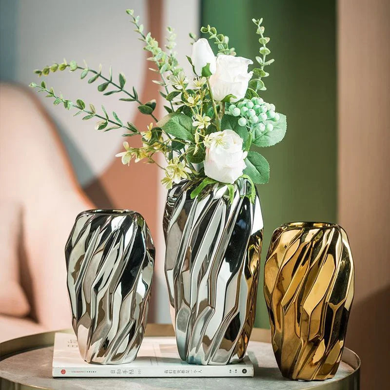 Electroplating Golden Silvery Ceramic Vase for Home Decor - Chic & Cheery Shopping