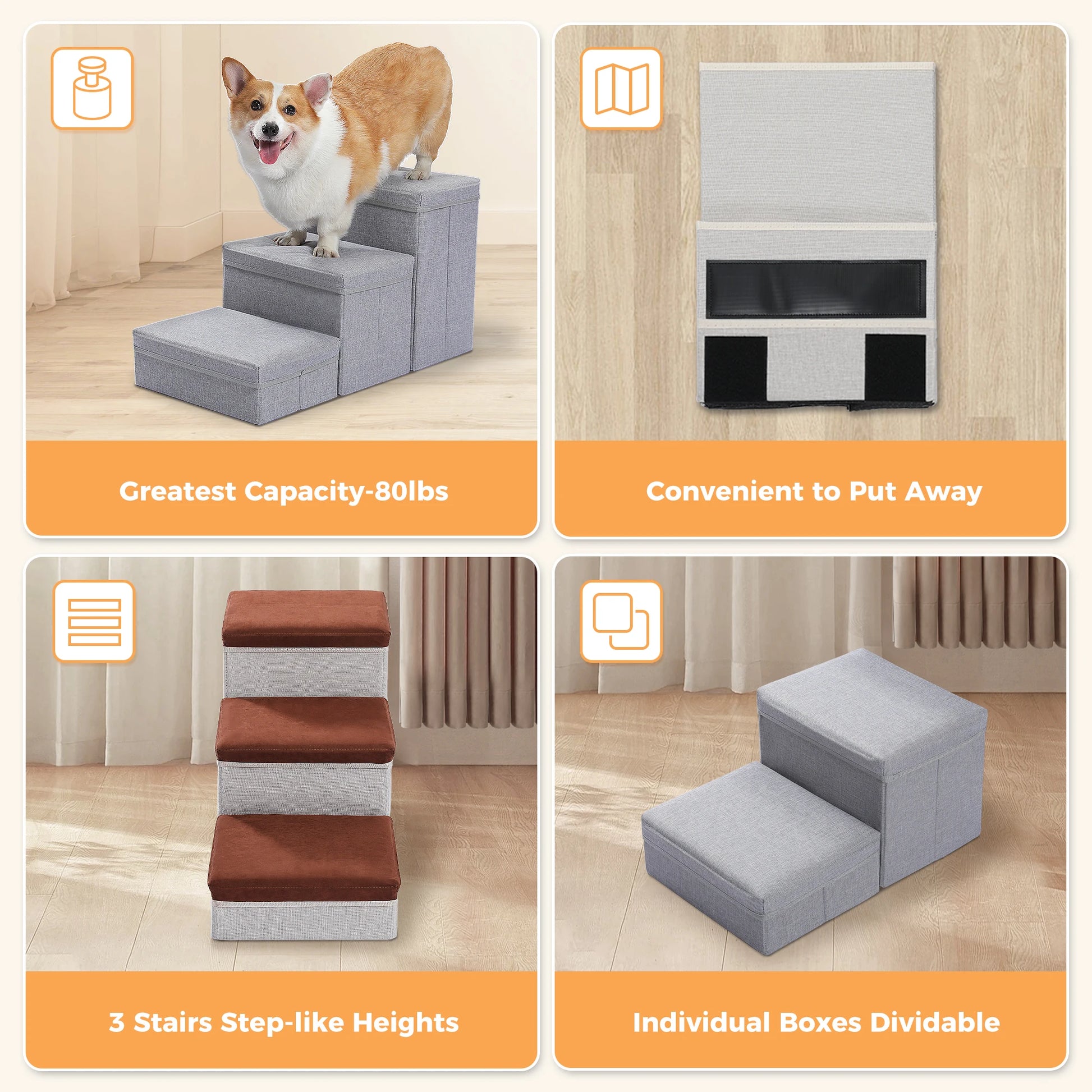 Foldable 3-Tier Dog Stairs with Storage for Small Pets - Chic & Cheery Shopping