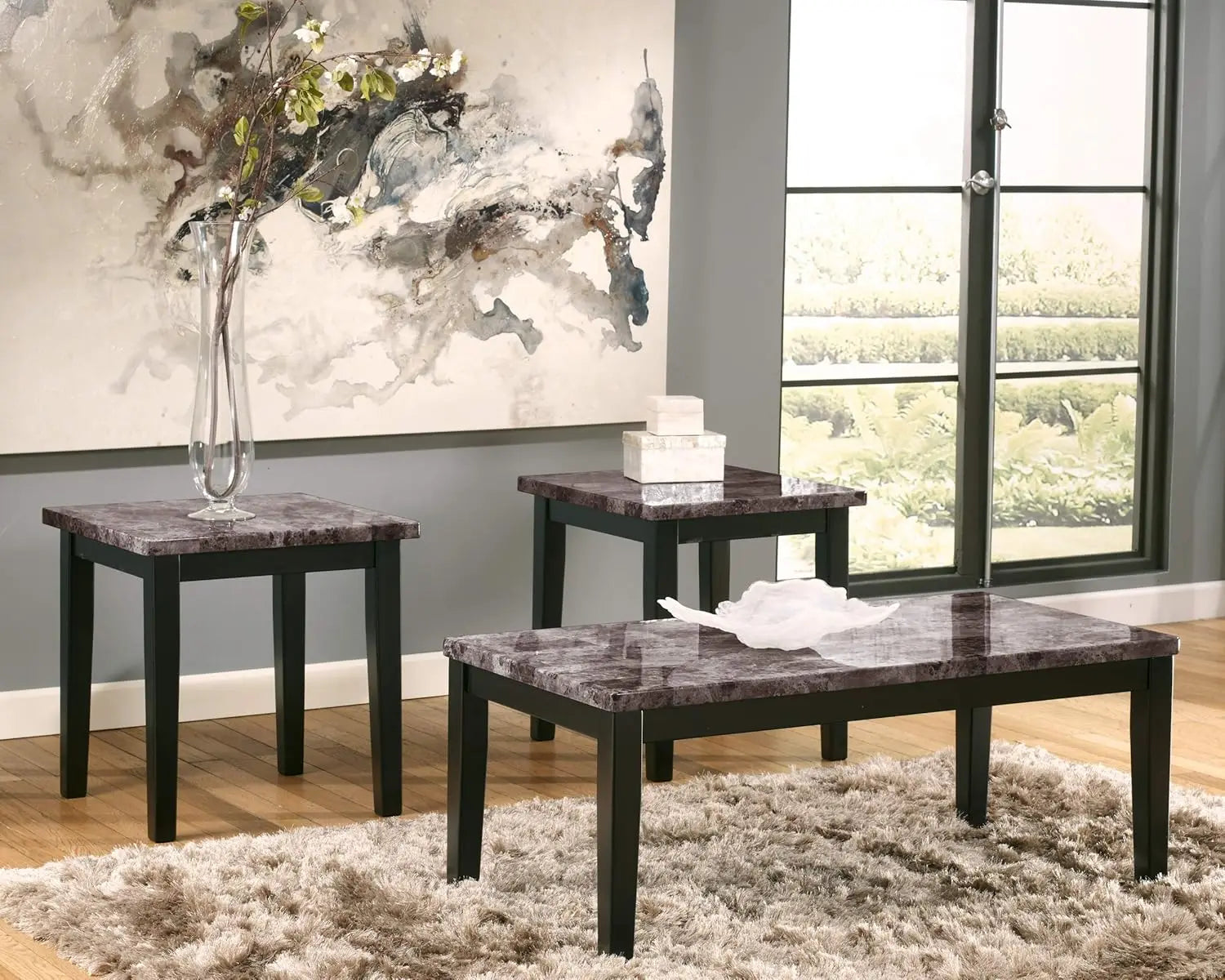 Maysville Faux Marble 3-Piece Coffee Table Set in Black - Chic & Cheery Shopping
