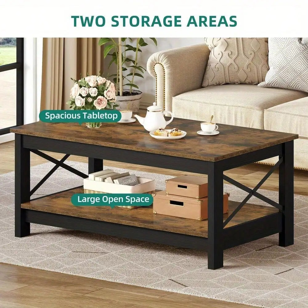 Modern Coffee Table With Open Storage Shelf For Living Room - Chic & Cheery Shopping