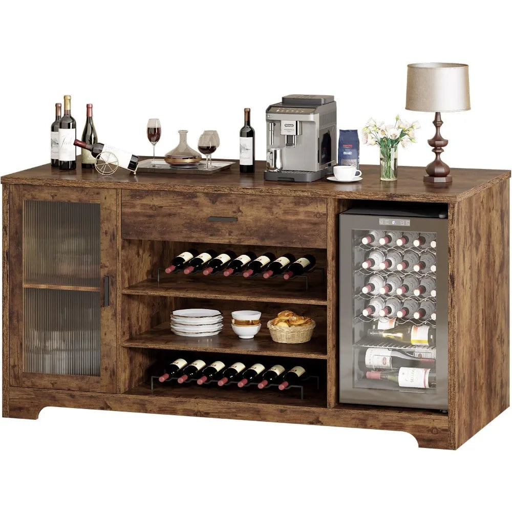 Farmhouse Bar Cabinet with Mini Fridge Storage Space - Chic & Cheery Shopping