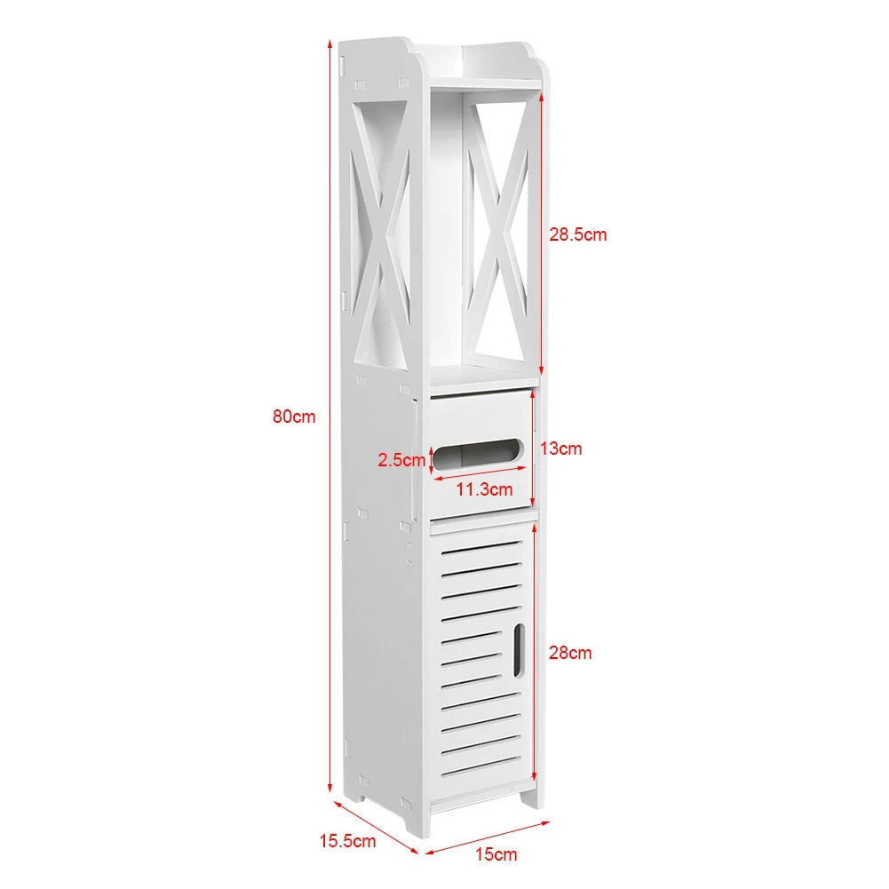 White Bathroom Storage Cabinet with Shelf and Tissue Rack - Chic & Cheery Shopping