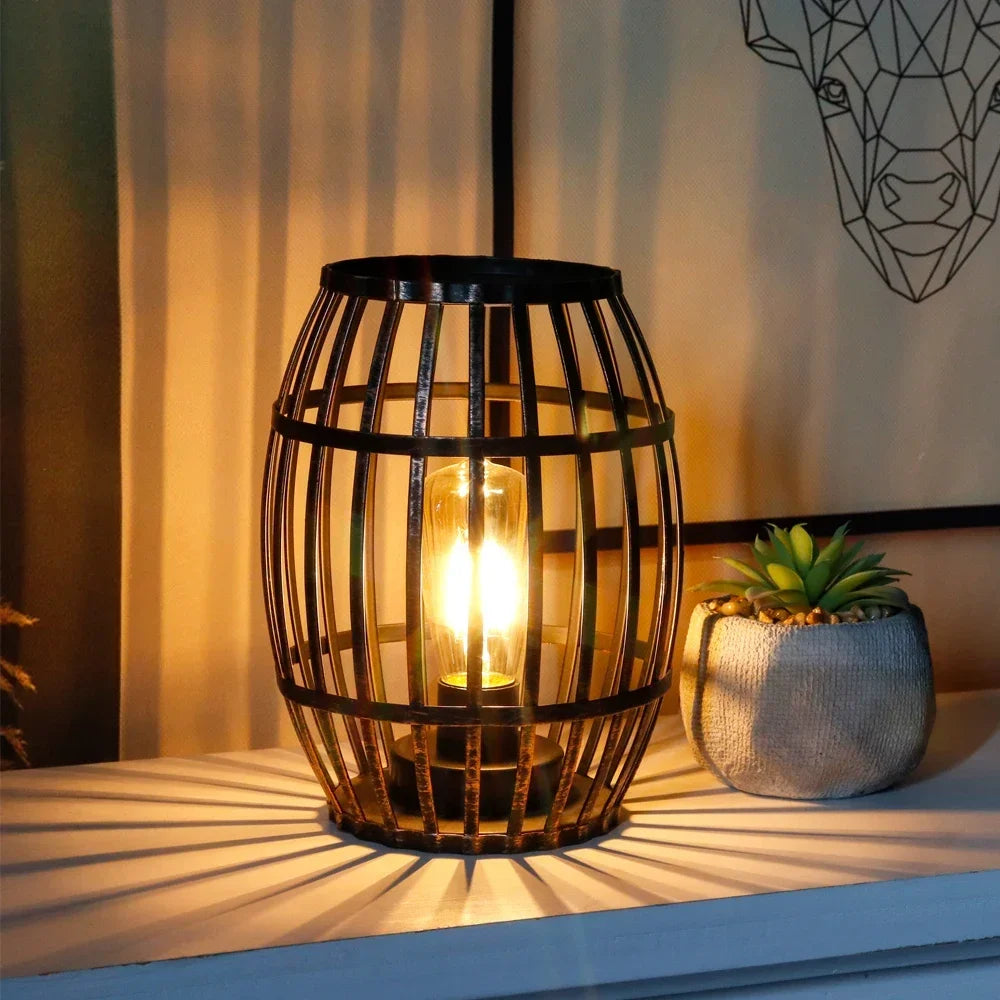 Decorative Cordless Metal Wine Barrel Lamp with Timer - Chic & Cheery Shopping