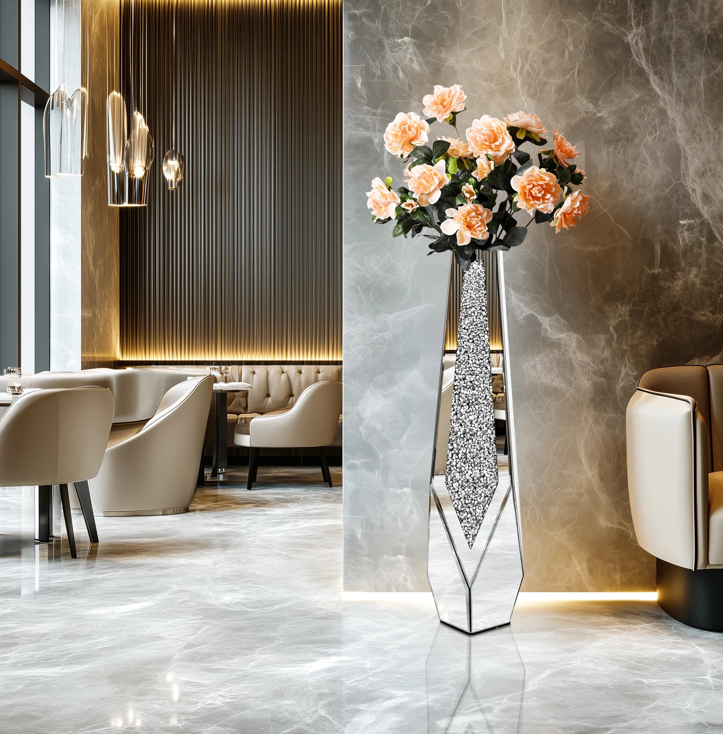 Tall Crushed Diamond Floor Vase for Modern Home Decor - Chic & Cheery Shopping