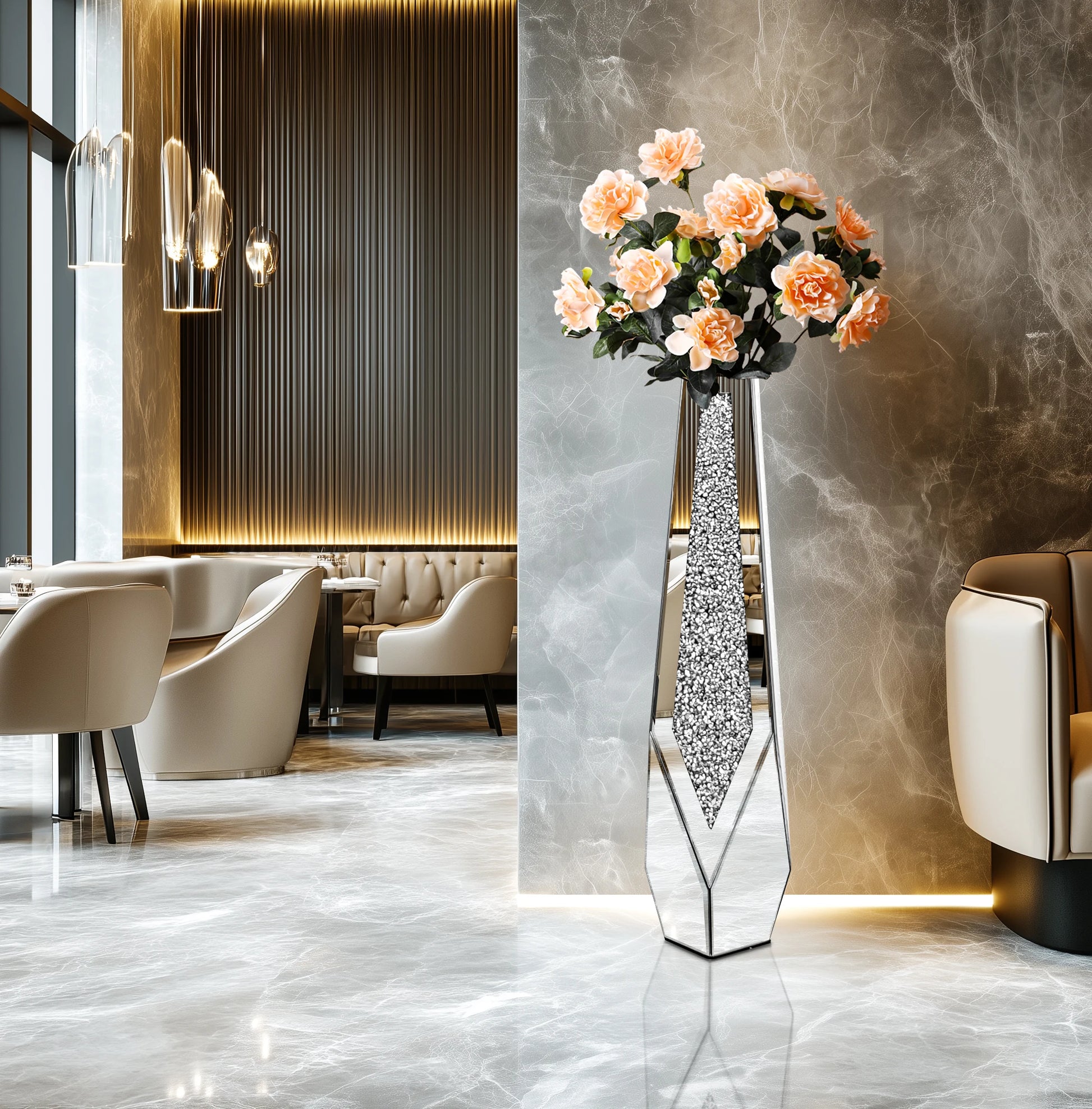 Tall Crushed Diamond Floor Vase for Modern Home Decor - Chic & Cheery Shopping