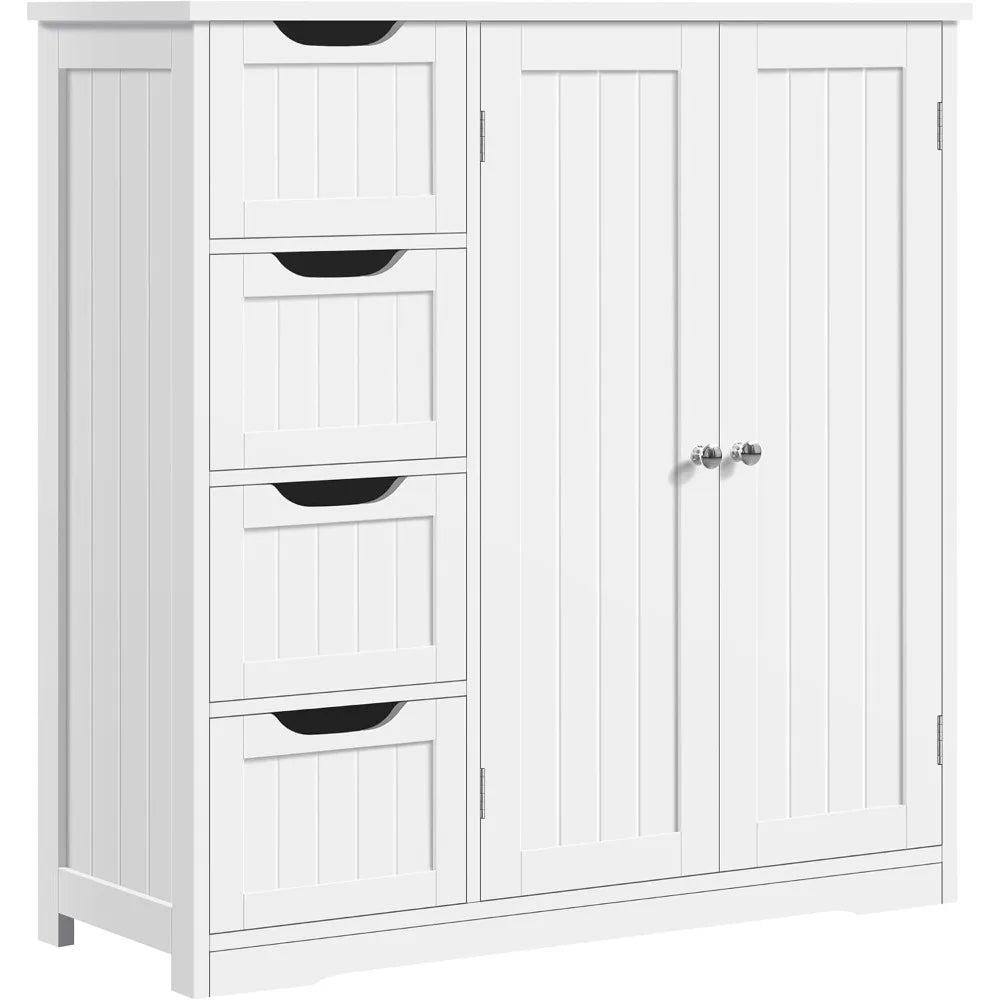 Wooden Bathroom Floor Cabinet with 4 Drawers and Double Doors - Chic & Cheery Shopping