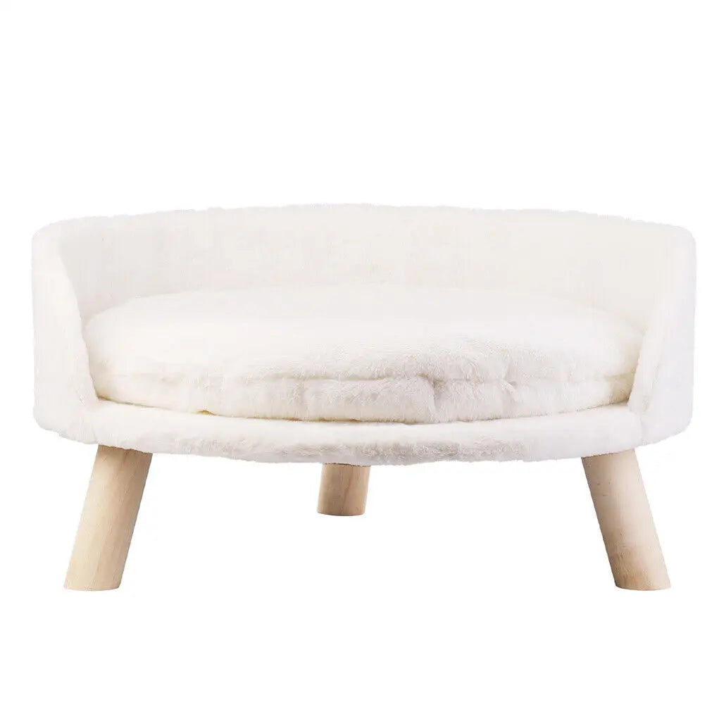 Luxury Plush Cat Bed with Wood Legs for Small Pets - Chic & Cheery Shopping