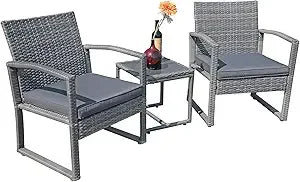 3 Piece Outdoor Wicker Patio Furniture Conversation Set - Chic & Cheery Shopping