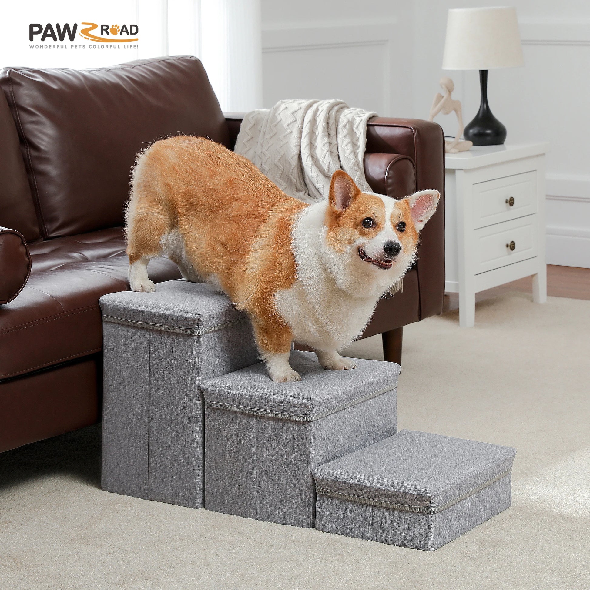 Foldable 3-Tier Dog Stairs with Storage for Small Pets - Chic & Cheery Shopping