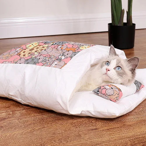 Japanese Cat Bed Winter Sleeping Bag Cave Cushion Nest - Chic & Cheery Shopping