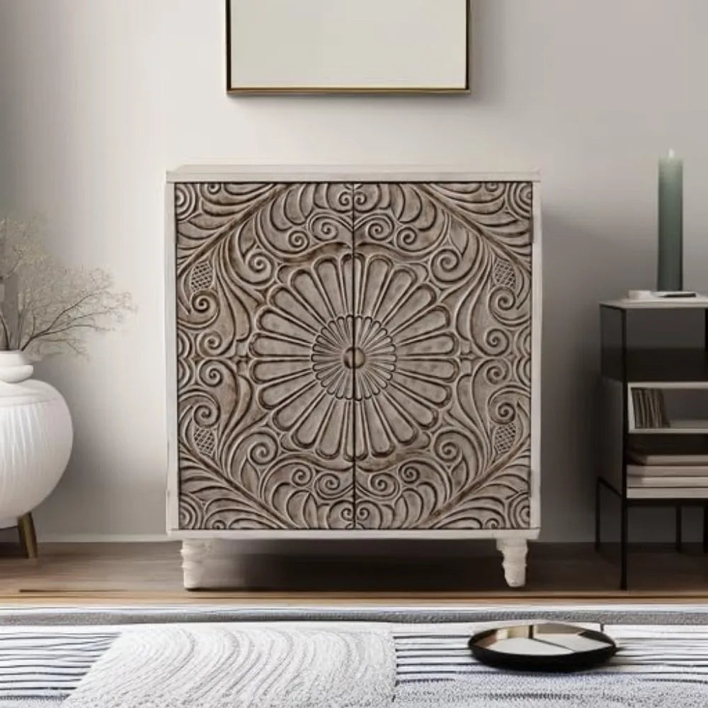 Rustic Boho Accent Cabinet with Doors and Shelf - Chic & Cheery Shopping