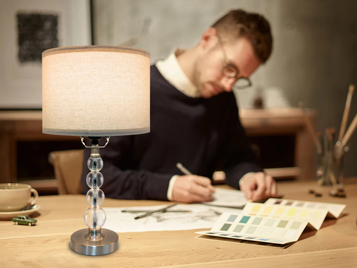 Modern Desk Lamp Set of Two with Linen Lampshade - Chic & Cheery Shopping