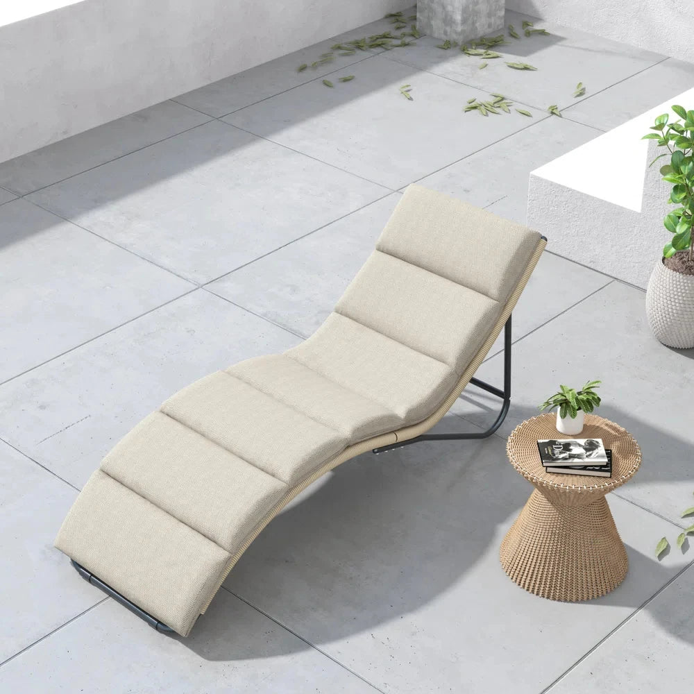 Outdoor Chaise Lounge Sunbathing Chair with Wicker Cushion - Chic & Cheery Shopping