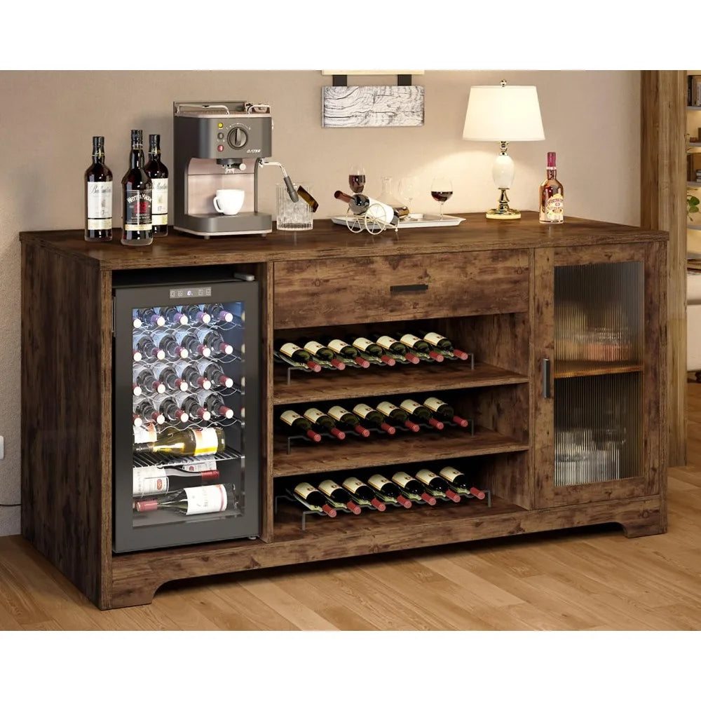 Farmhouse Bar Cabinet with Mini Fridge Storage Space - Chic & Cheery Shopping