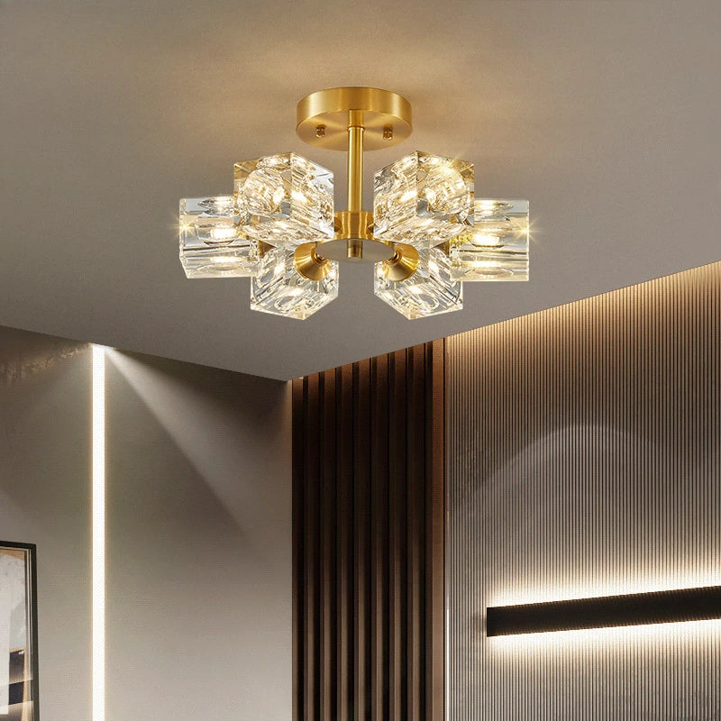 Gold Modern Crystal Chandelier Semi Flush Mount Light Fixture - Chic & Cheery Shopping