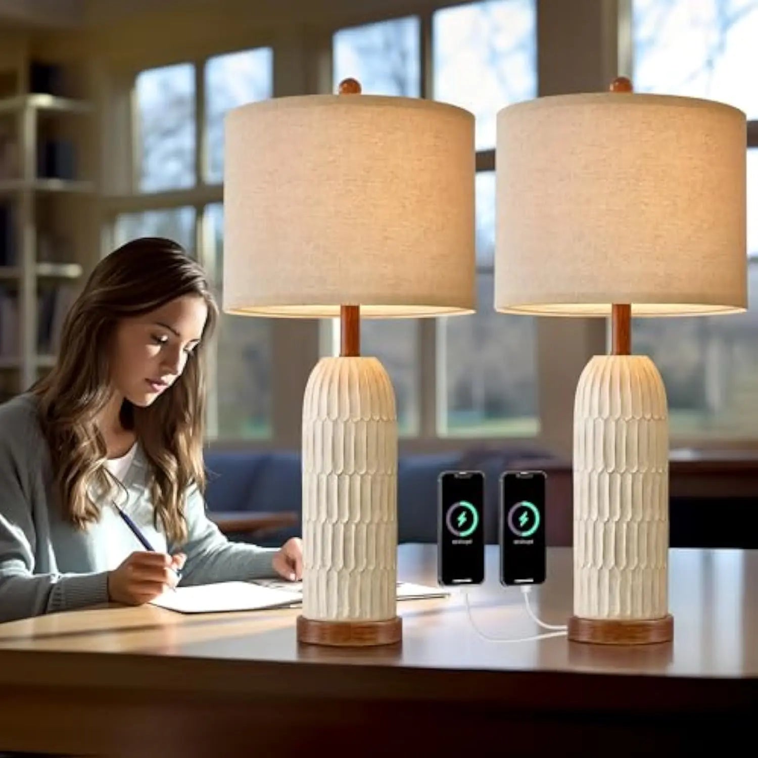 Modern Farmhouse Table Lamp Set of 2 with USB Ports - Chic & Cheery Shopping