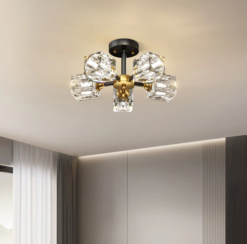 Gold Modern Crystal Chandelier Semi Flush Mount Light Fixture - Chic & Cheery Shopping