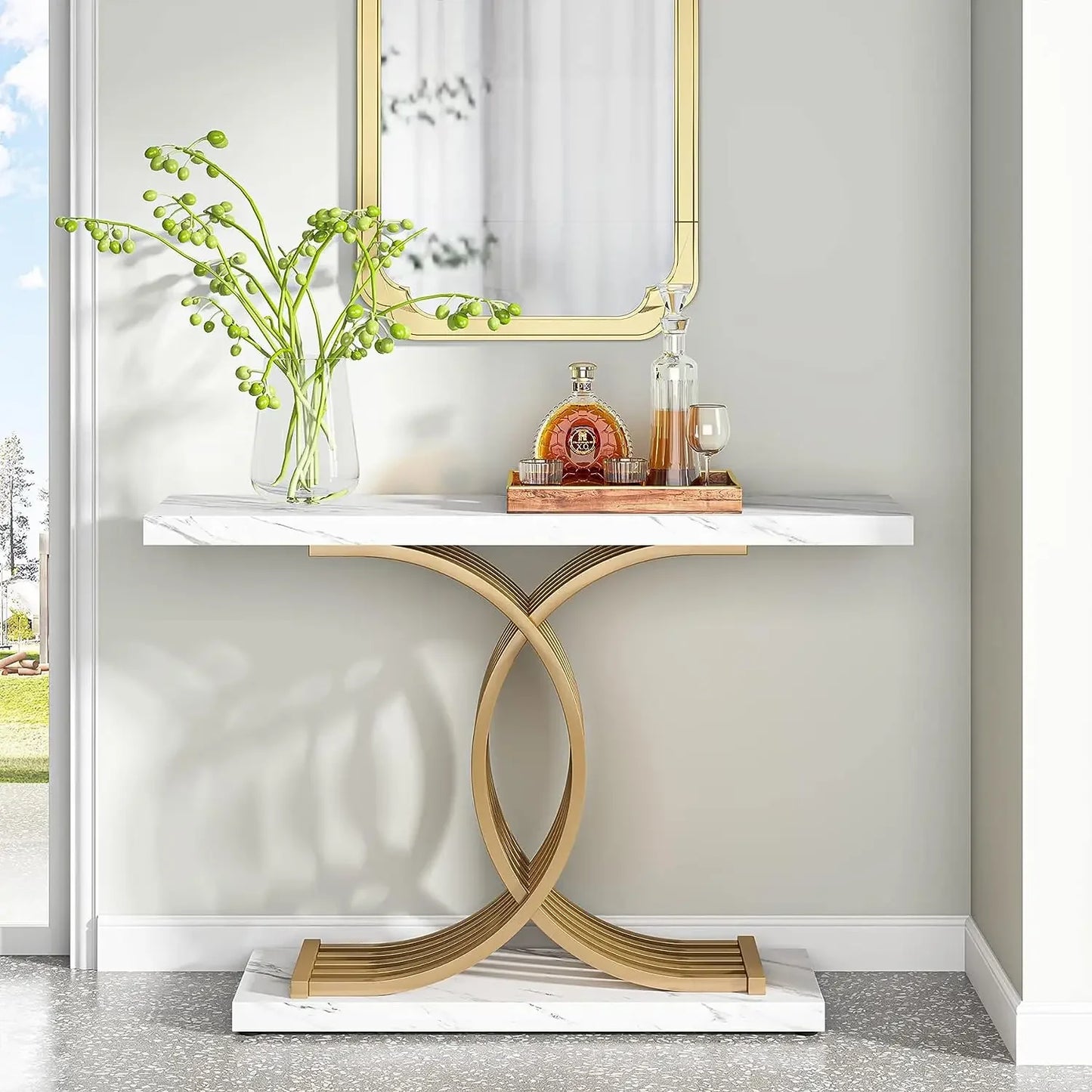 Tribesigns Modern Gold Entryway Table with Faux Marble Top - Chic & Cheery Shopping