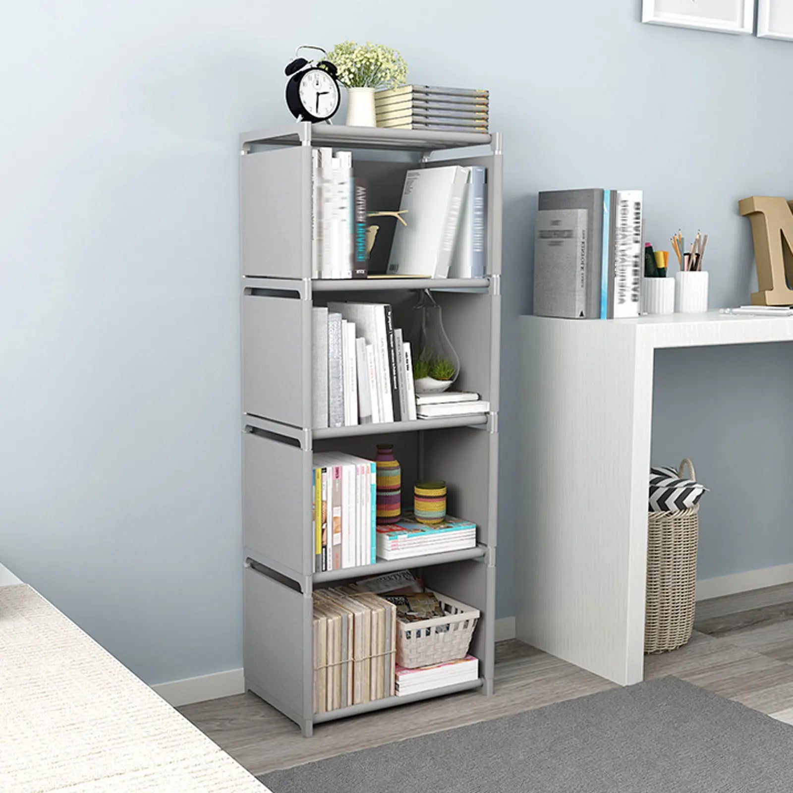 Grey 4-Layer Ladder Bookcase Stylish Wall Shelf Rack - Chic & Cheery Shopping
