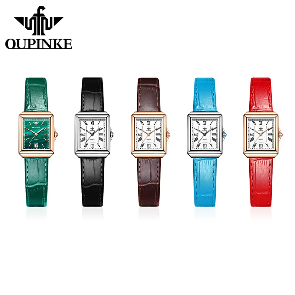 OUPINKE Simple Women's Rectangular Quartz Watch with Leather Strap - Chic & Cheery Shopping