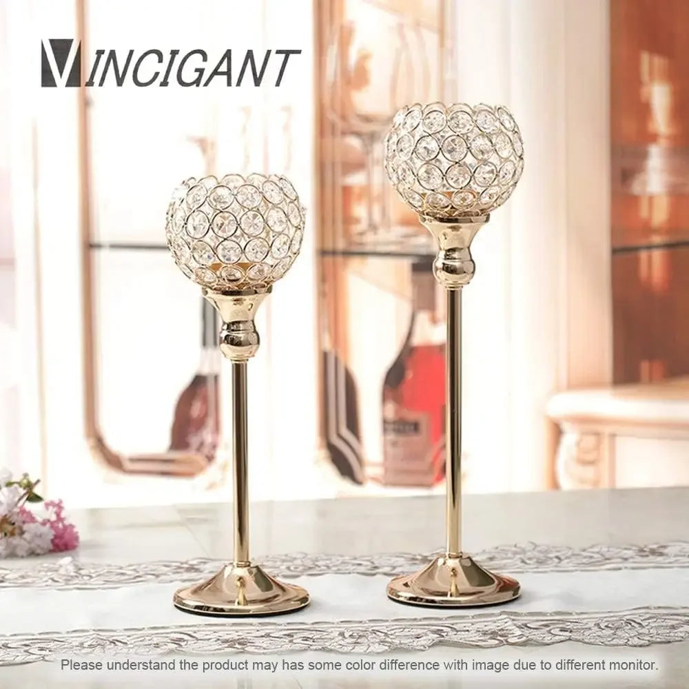 Gold Crystal Candle Holders Set of 2 for Elegant Decor - Chic & Cheery Shopping