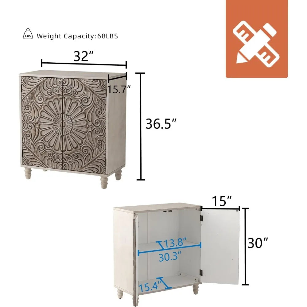 Rustic Boho Accent Cabinet with Doors and Shelf - Chic & Cheery Shopping