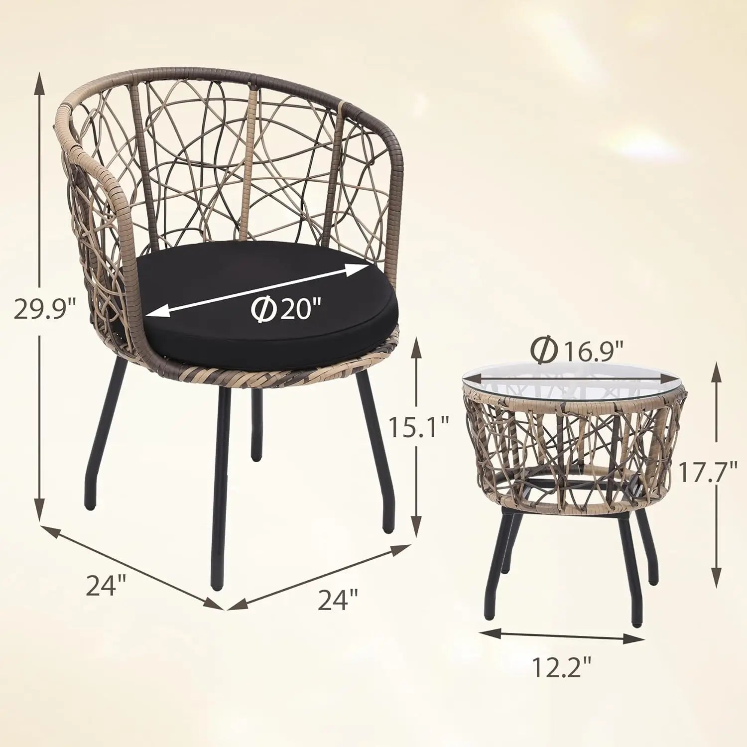 Boho 3 Piece Wicker Bistro Set for Modern Outdoor Spaces - Chic & Cheery Shopping