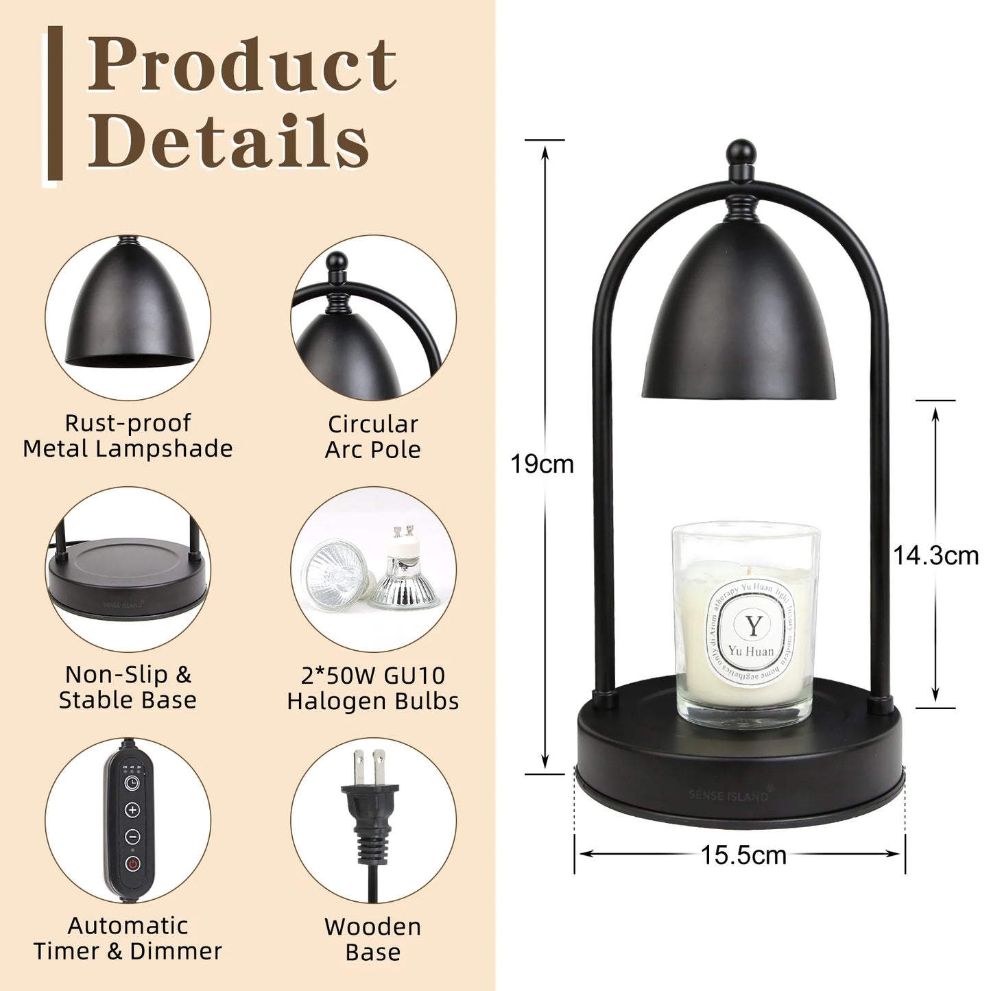Adjustable Height Candle Heating Lamp with Timer and Dimmable Light - Chic & Cheery Shopping