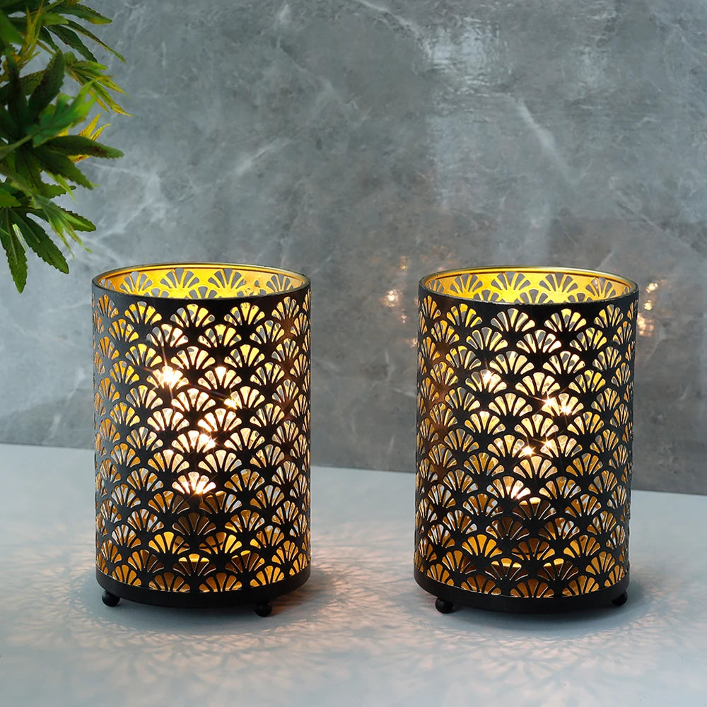 2Pcs Black Metal LED Lanterns for Indoor Outdoor Decor - Chic & Cheery Shopping
