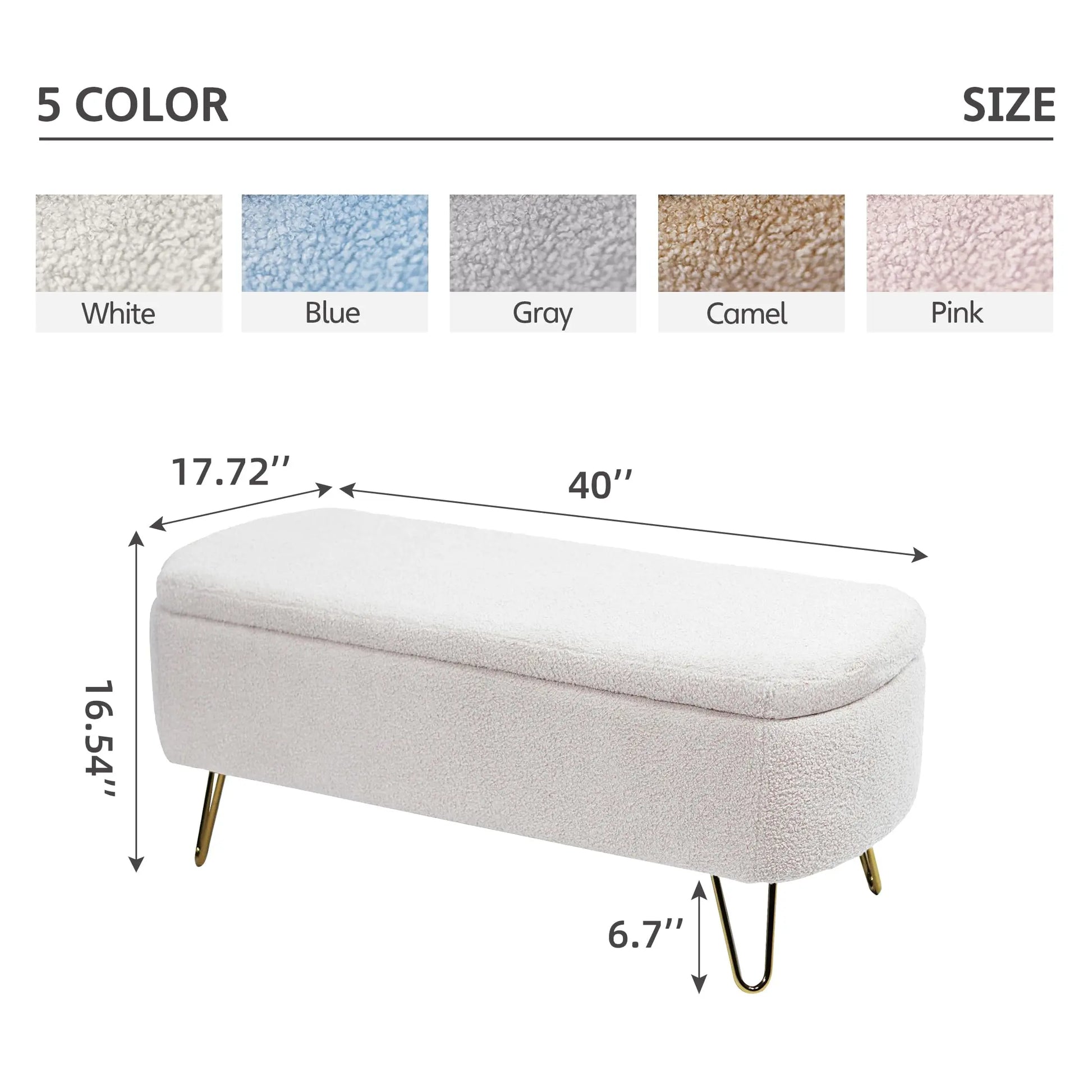 40 Inch Boucle Sherpa Ottoman Bench with Gold Legs - Chic & Cheery Shopping