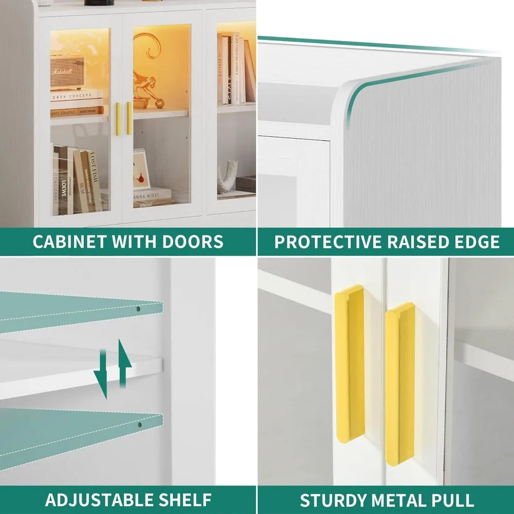 Modern Home Bar Cabinet with LED Light and Adjustable Shelves - Chic & Cheery Shopping