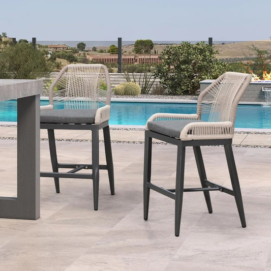 Patio Bar Stool Set of 2 Modern Rattan Chairs for Outdoors - Chic & Cheery Shopping