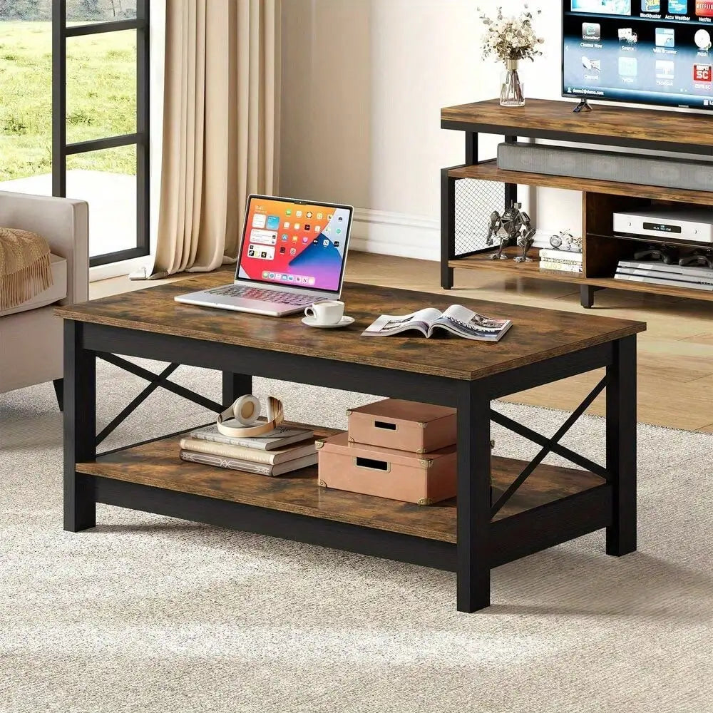 Modern Coffee Table With Open Storage Shelf For Living Room - Chic & Cheery Shopping