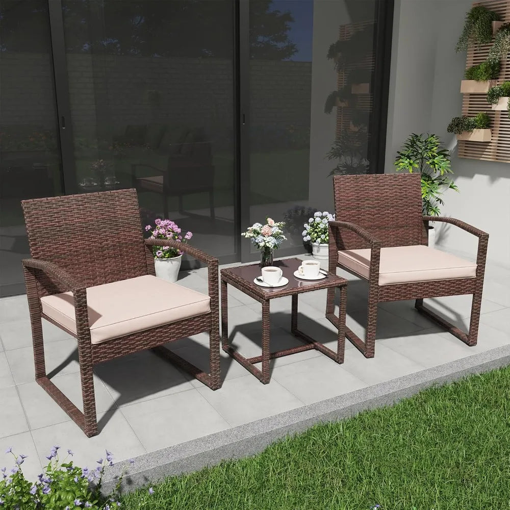 3 Piece Outdoor Wicker Patio Furniture Conversation Set - Chic & Cheery Shopping