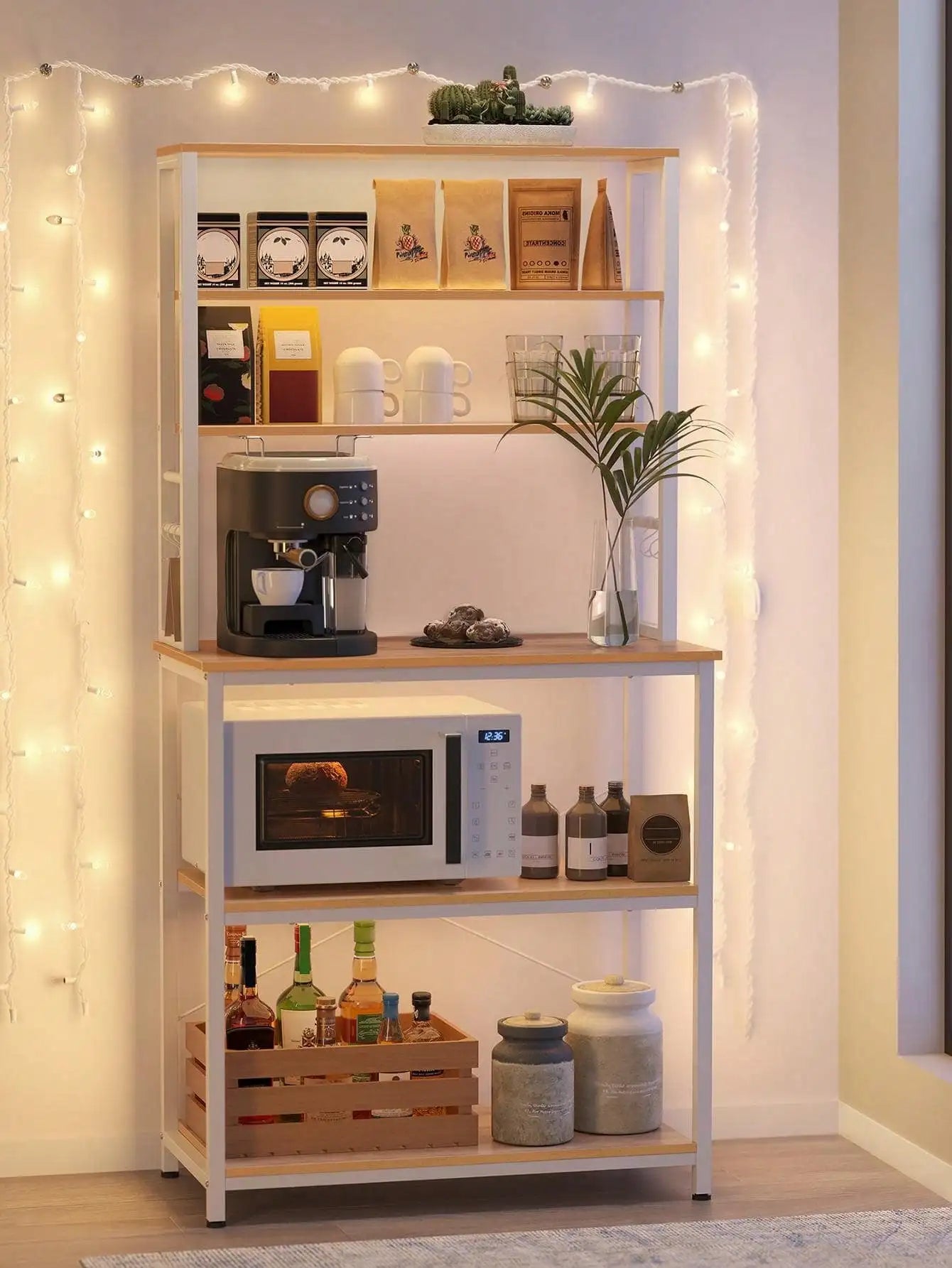 VASAGLE Industrial Baker's Rack with 6 Hooks and Storage - Chic & Cheery Shopping