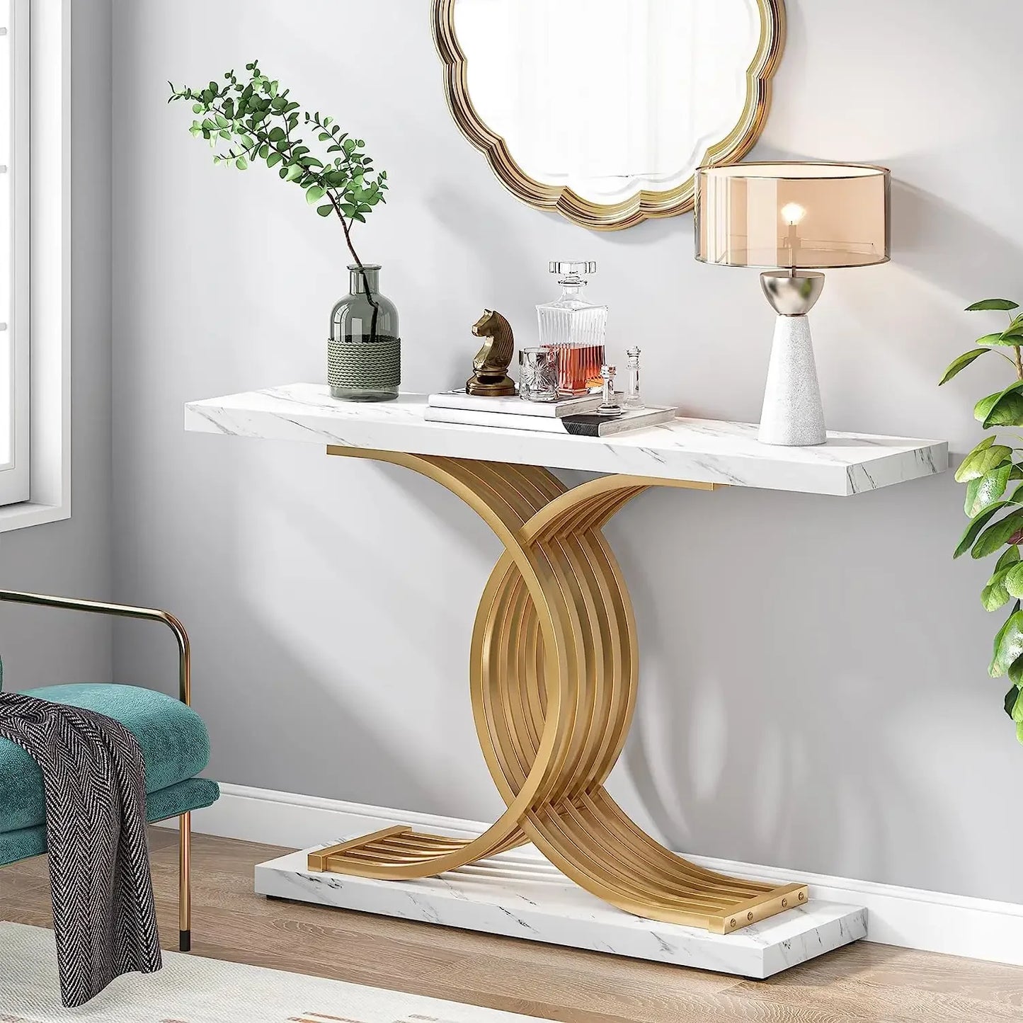Tribesigns Modern Gold Entryway Table with Faux Marble Top - Chic & Cheery Shopping