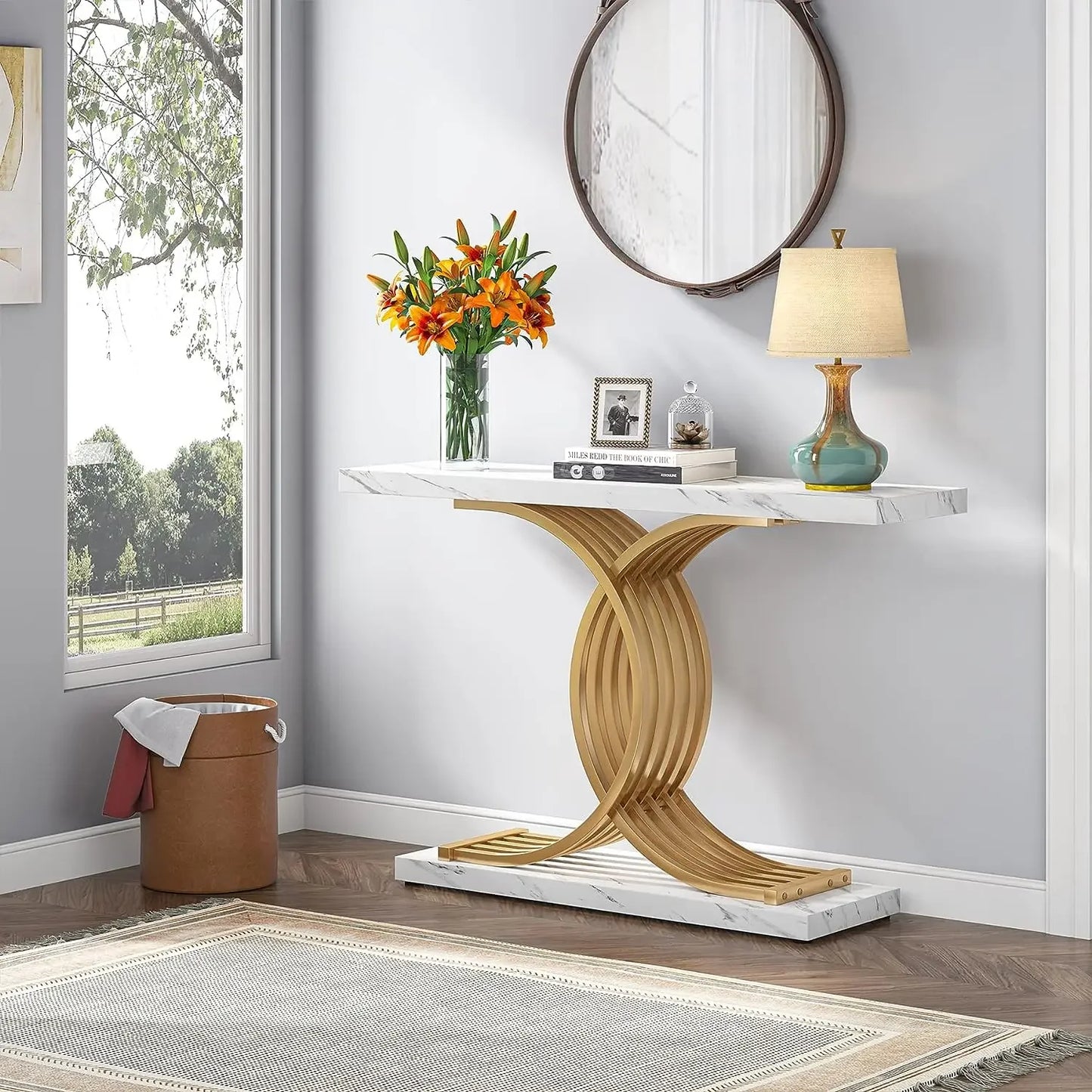 Tribesigns Modern Gold Entryway Table with Faux Marble Top - Chic & Cheery Shopping