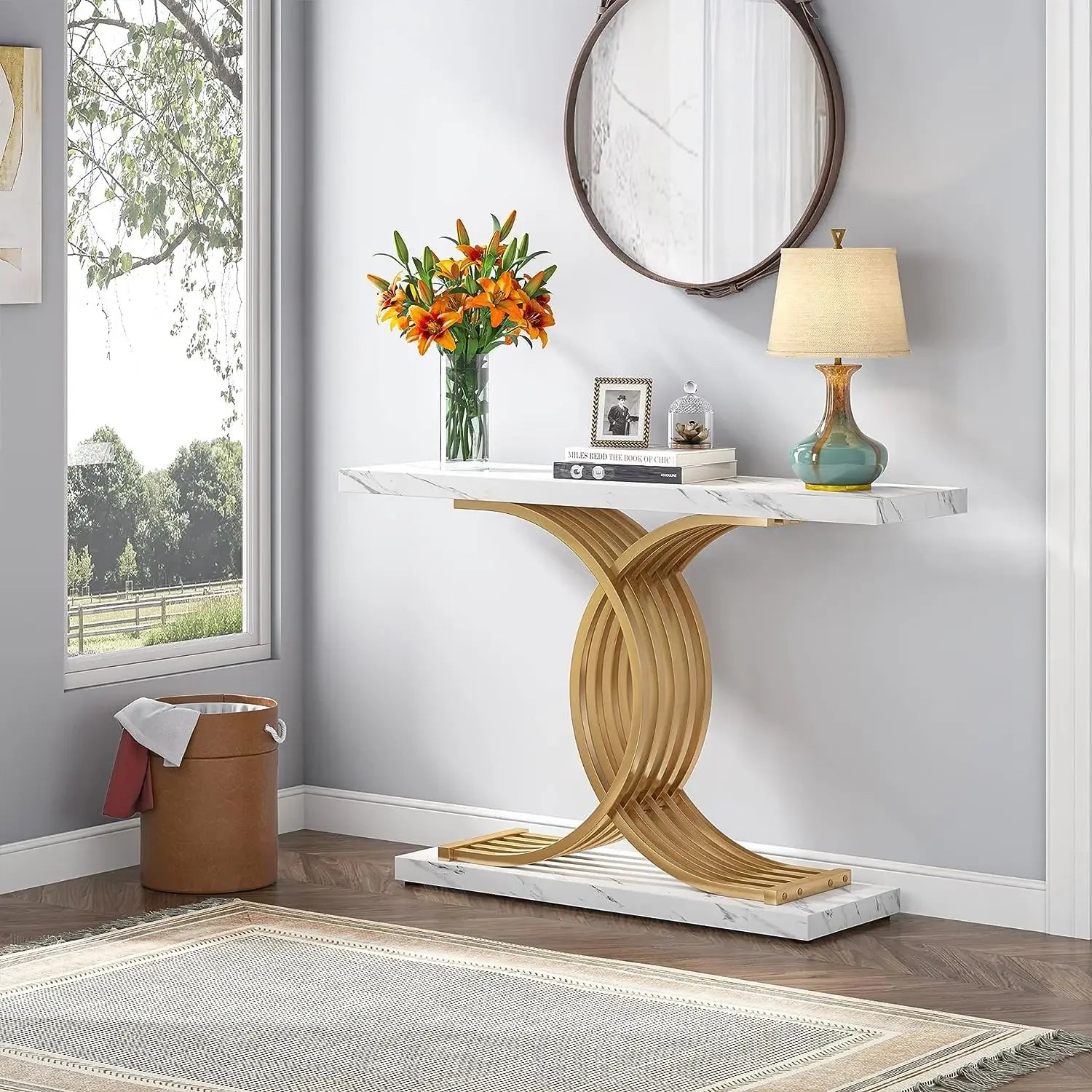 Tribesigns Modern Gold Entryway Table with Faux Marble Top - Chic & Cheery Shopping
