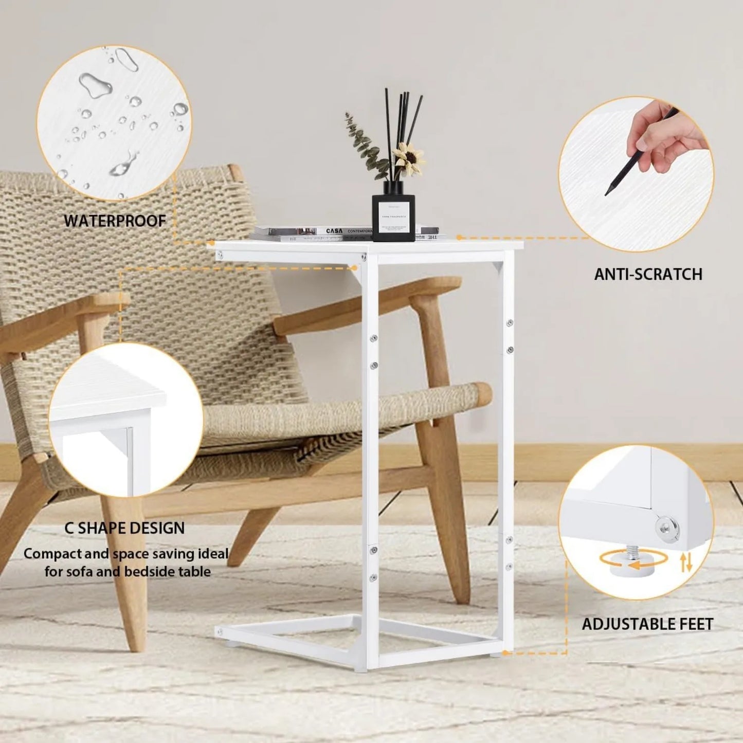 C Shaped End Table Set of Two Space Saving Design - Chic & Cheery Shopping