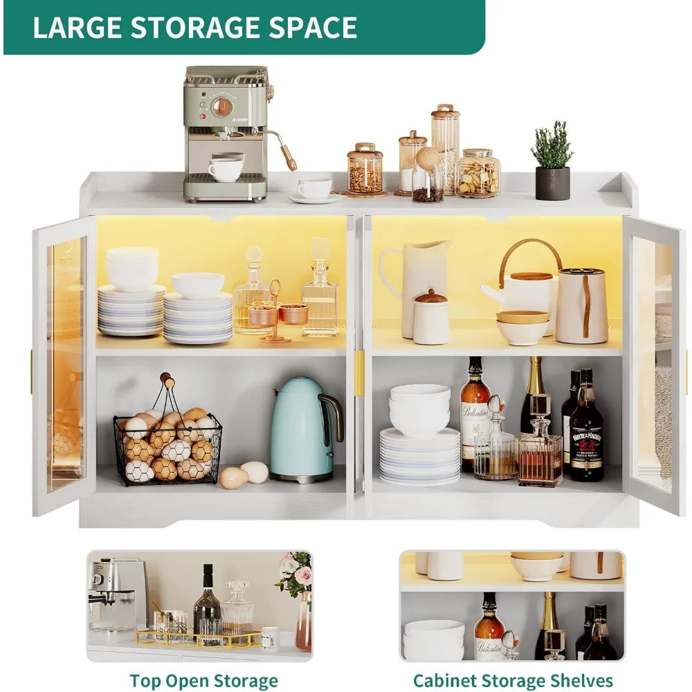 Modern Home Bar Cabinet with LED Light and Adjustable Shelves - Chic & Cheery Shopping