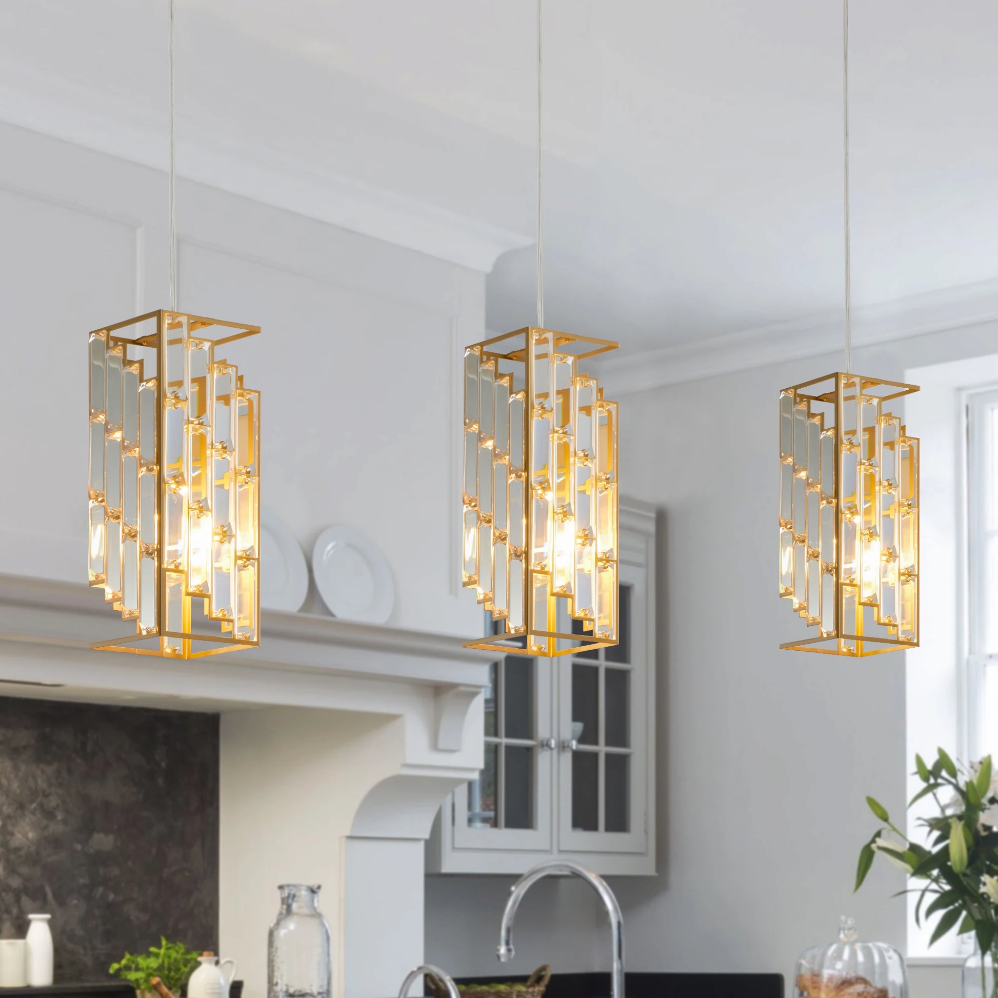 Modern Crystal Pendant Light 3 Pack Adjustable Ceiling Lamp - Chic & Cheery Shopping