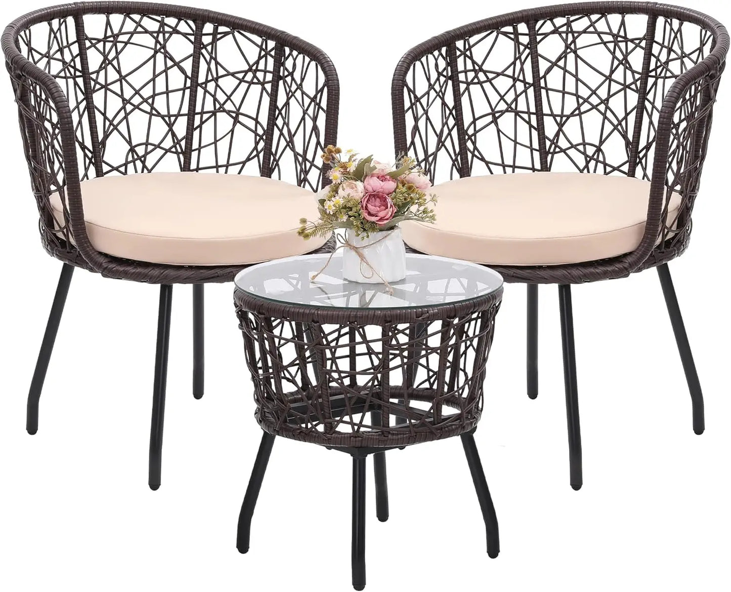 Boho 3 Piece Wicker Bistro Set for Modern Outdoor Spaces - Chic & Cheery Shopping