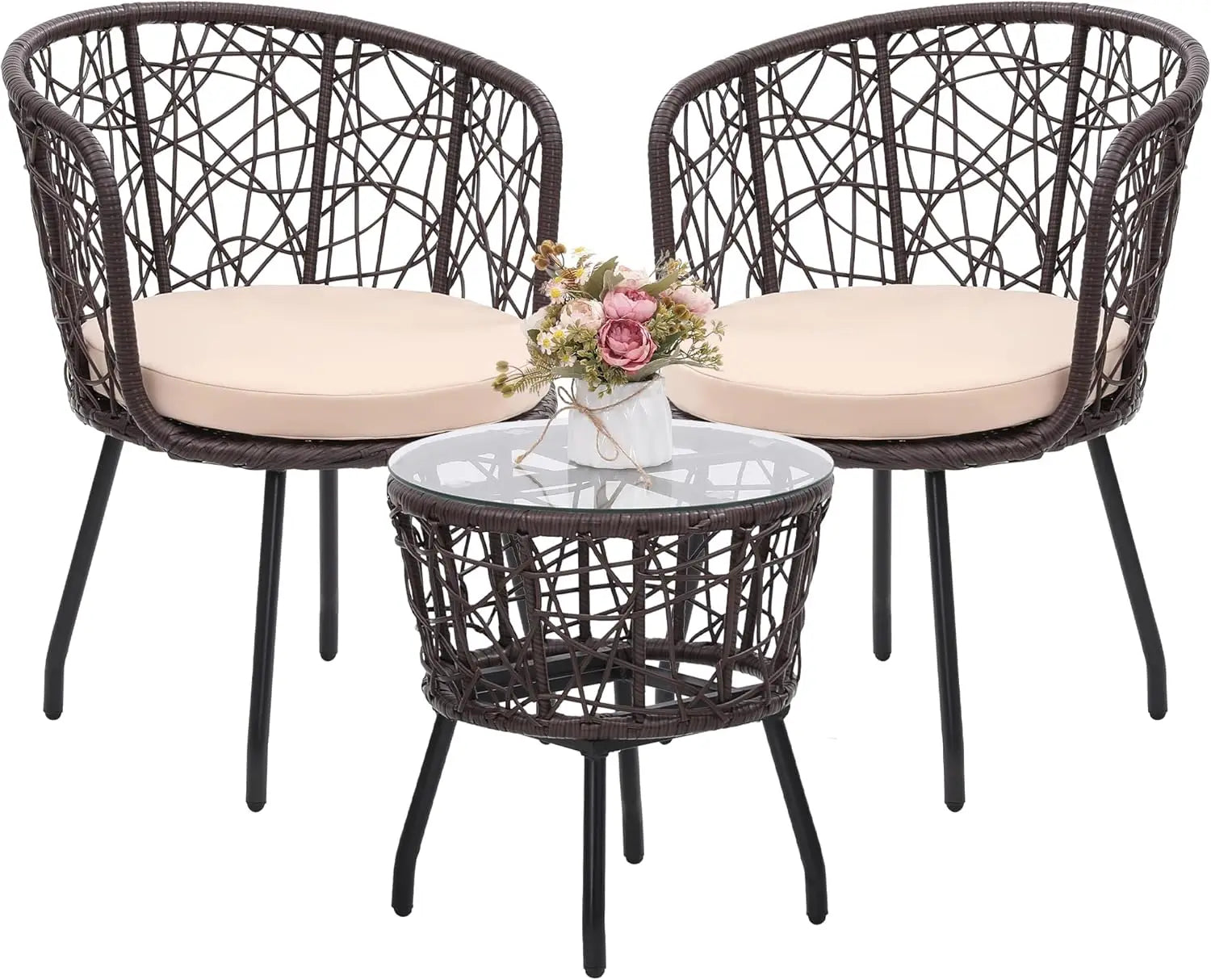 Boho 3 Piece Wicker Bistro Set for Modern Outdoor Spaces - Chic & Cheery Shopping
