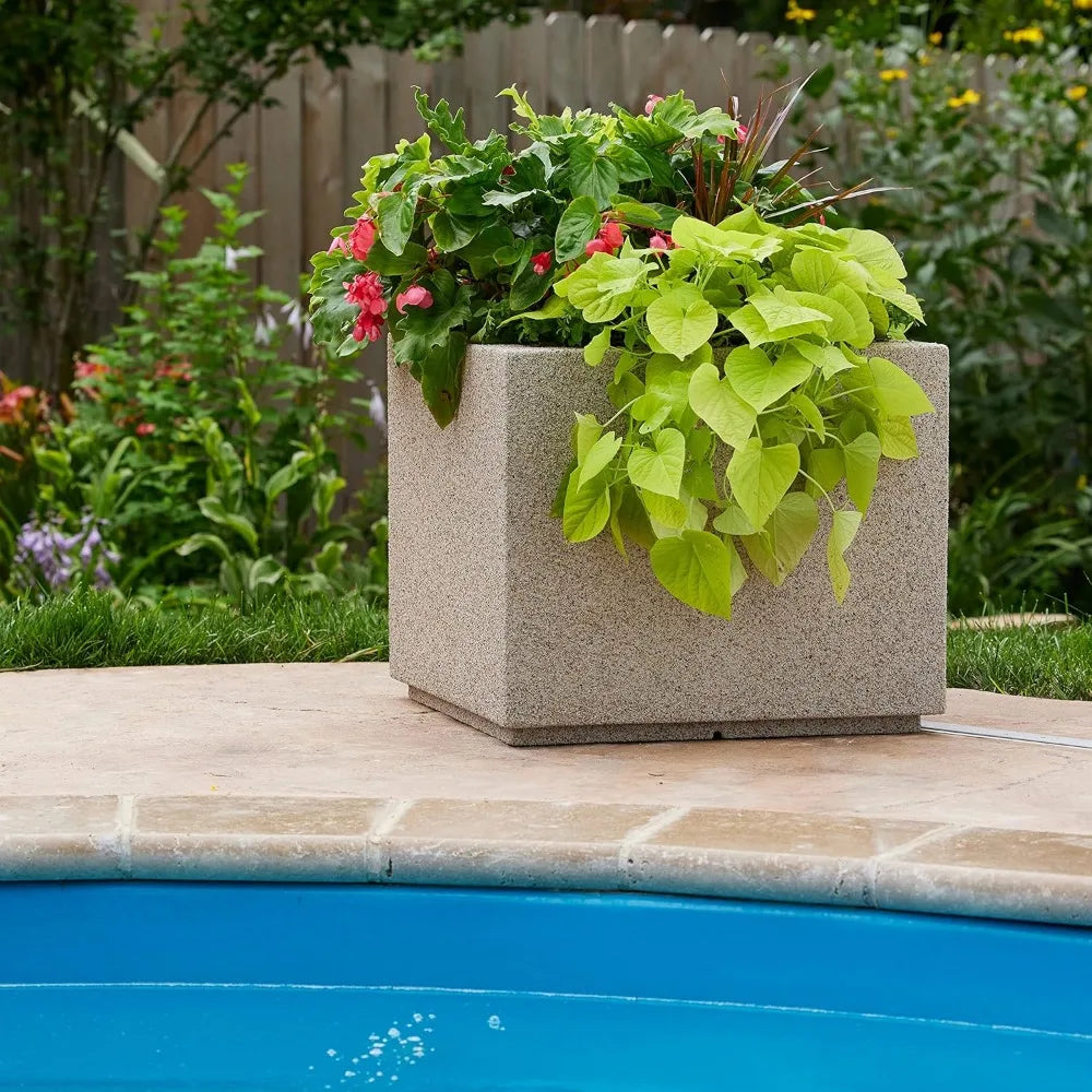PolyStone Monterray Modern Square Planter 23 Inch Sandstone - Chic & Cheery Shopping
